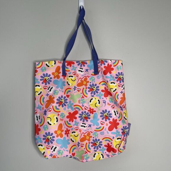 New Estée Lauder Hattie Stewart Tote Bag Smiley Rainbow Canvas Colorful Shopping - Picture 1 of 4
